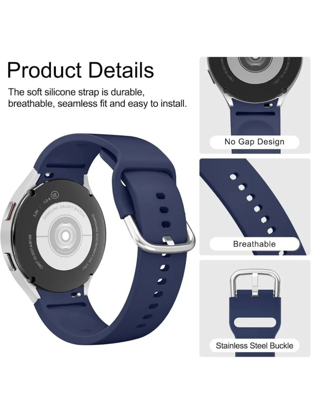 Unisex Navy Blue Analog Silicone Replacement Strap Samsung Galaxy Classic Watch